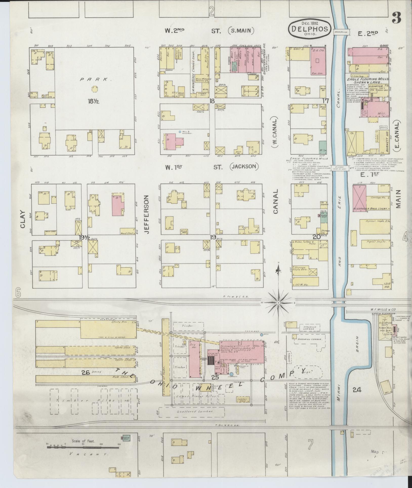 Sanborn Fire Insurance Map from Delphos, Van Wert And Allen Counties, Ohio (1892), Sheet #0003 - Historic Sanborn Fire Insurance Map Print, vintage old map wall art, antique decor, genealogy gift, Ohio Ohio map