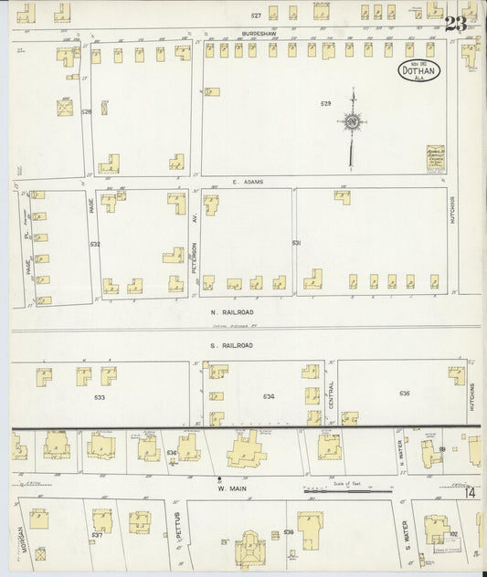 Sanborn Fire Insurance Map from Dothan, Houston County, Alabama (1912), Sheet #0023 - Historic Sanborn Fire Insurance Map Print, vintage old map wall art, antique decor, genealogy gift, Alabama Alabama map