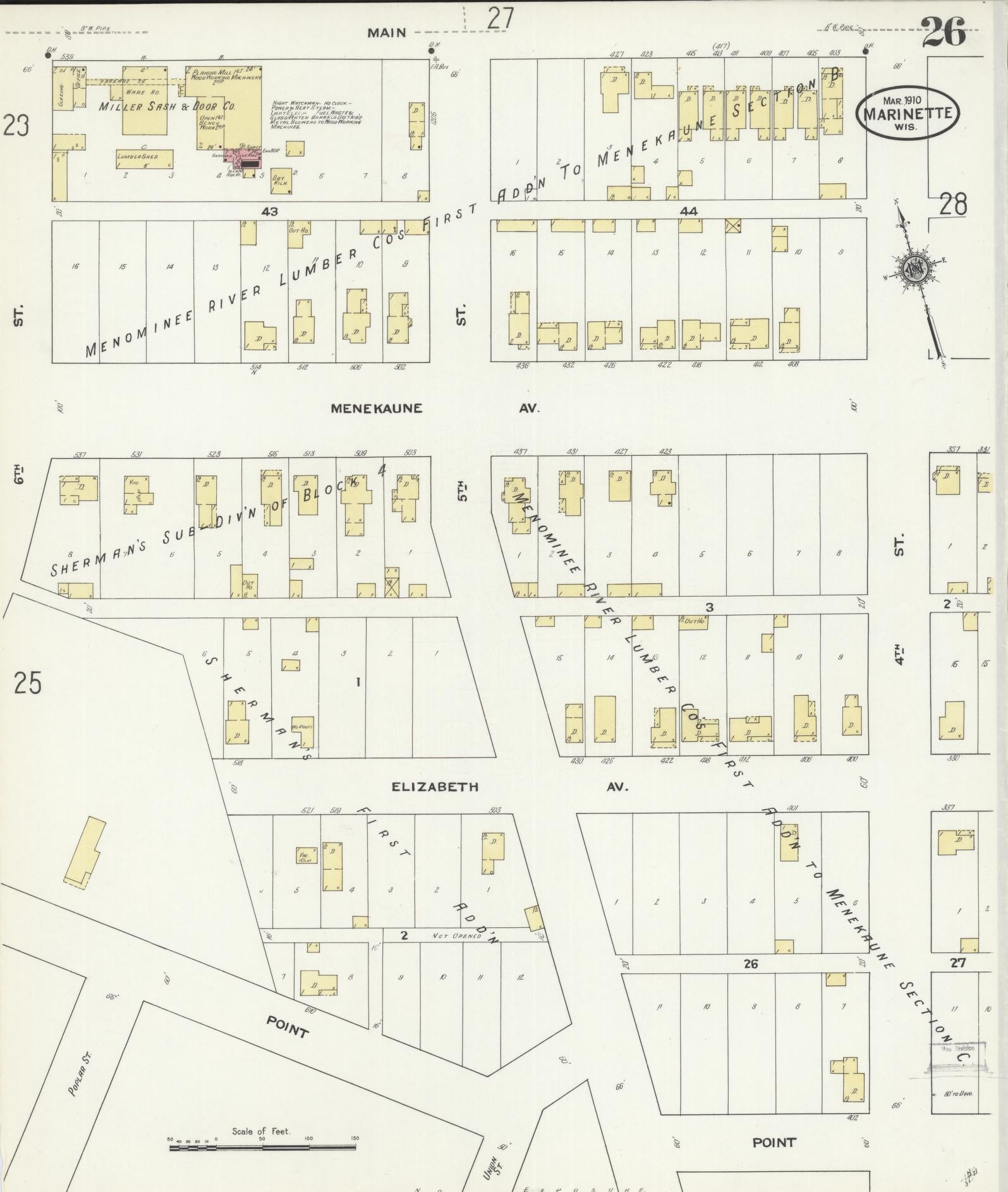 Sanborn Fire Insurance Map from Marinette, Marinette County, Wisconsin (1910), Sheet #0026 - Complete Map Set gallery image, historic Sanborn map, vintage wall art, Wisconsin Wisconsin