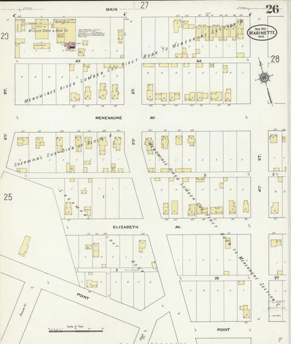 Sanborn Fire Insurance Map from Marinette, Marinette County, Wisconsin (1910), Sheet #0026 - Complete Map Set gallery image, historic Sanborn map, vintage wall art, Wisconsin Wisconsin