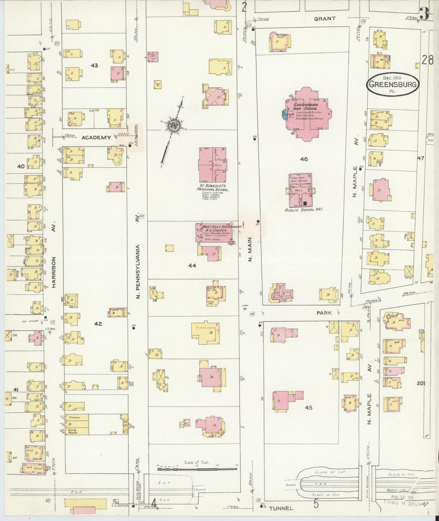 Sanborn Fire Insurance Map from Greensburg, Westmoreland County, Pennsylvania (1909), Sheet #0003 - Historic Sanborn Fire Insurance Map Print, vintage old map wall art, antique decor, genealogy gift, Pennsylvania Pennsylvania map