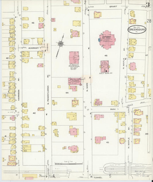 Sanborn Fire Insurance Map from Greensburg, Westmoreland County, Pennsylvania (1909), Sheet #0003 - Historic Sanborn Fire Insurance Map Print, vintage old map wall art, antique decor, genealogy gift, Pennsylvania Pennsylvania map