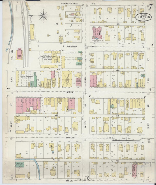 Sanborn Fire Insurance Map from Joplin, Jasper County, Missouri (1896), Sheet #0007 - Historic Sanborn Fire Insurance Map Print, vintage old map wall art, antique decor, genealogy gift, Missouri Missouri map
