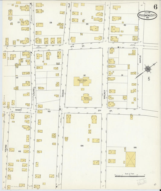 Sanborn Fire Insurance Map from Pocomoke City, Worcester County, Maryland (1911), Sheet #0006 - Historic Sanborn Fire Insurance Map Print, vintage old map wall art, antique decor, genealogy gift, Maryland Maryland map