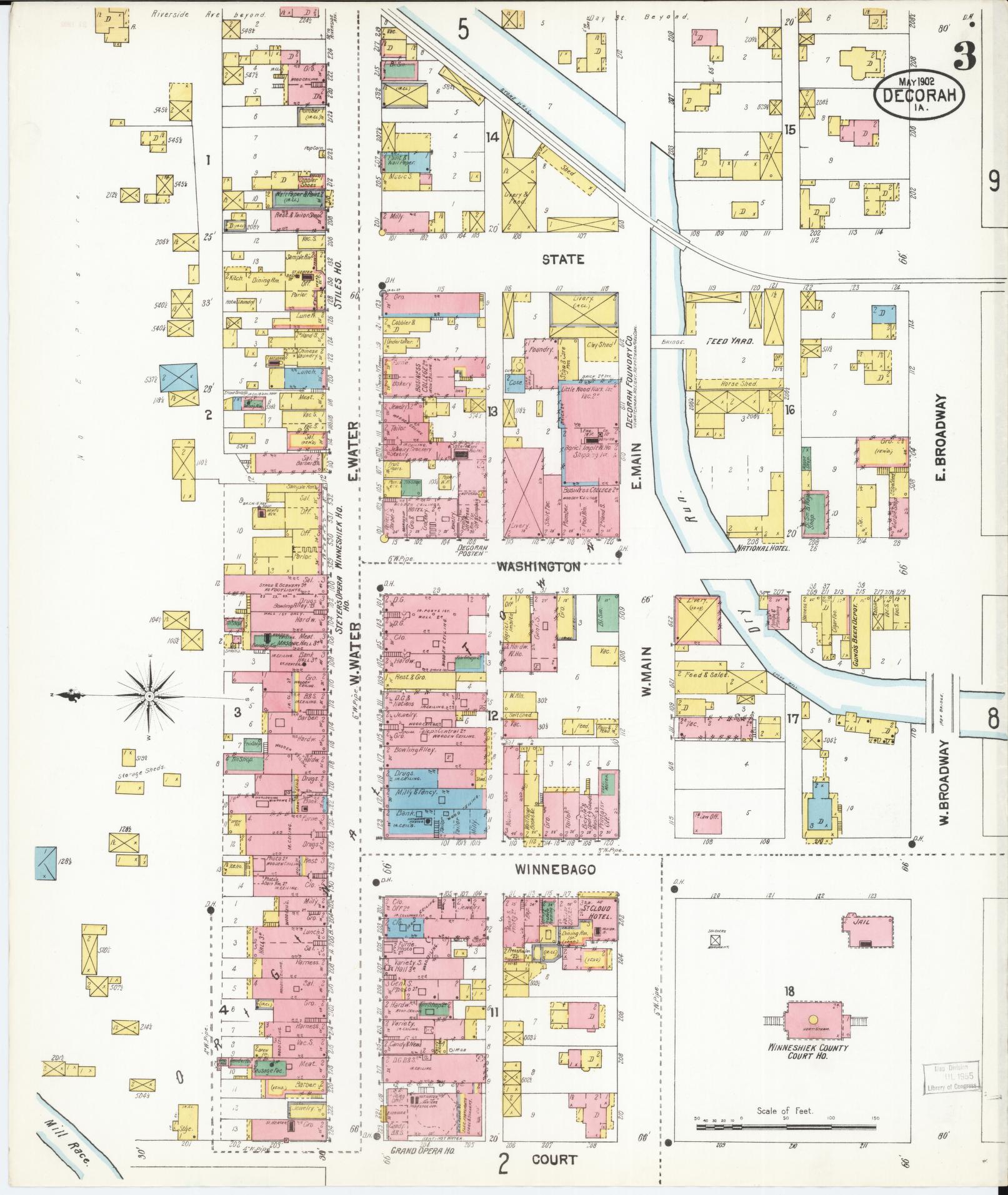 Sanborn Fire Insurance Map from Decorah, Winneshiek County, Iowa (1902), Sheet #0003 - Historic Sanborn Fire Insurance Map Print, vintage old map wall art