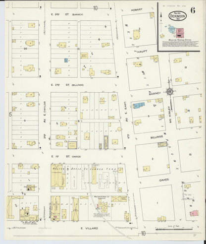 Sanborn Fire Insurance Map from Dickinson, Stark County, North Dakota (1913), Sheet #0006 - Complete Map Set gallery image, historic Sanborn map, vintage wall art, North Dakota North Dakota