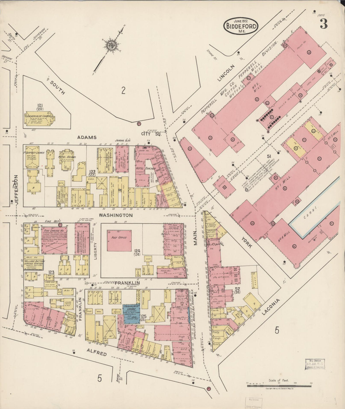 Sanborn Fire Insurance Map from Biddeford, York County, Maine (1922), Sheet #0003 - Complete Map Set gallery image, historic Sanborn map, vintage wall art, Maine Maine