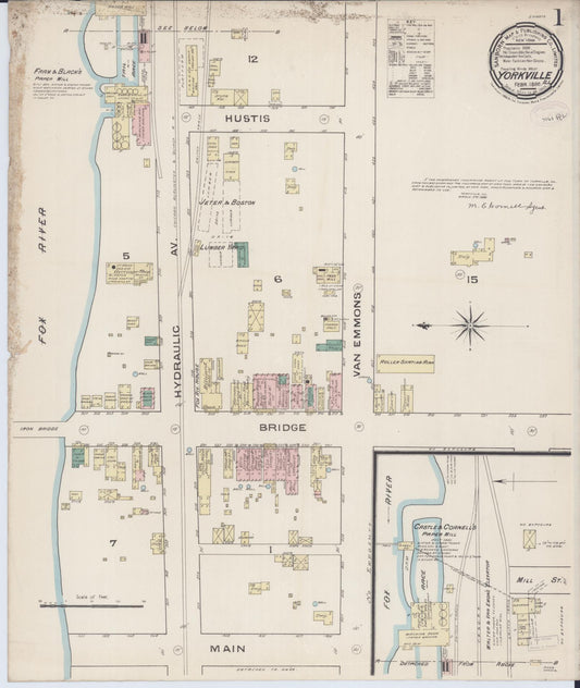 Sanborn Fire Insurance Map from Yorkville, Kendall County, Illinois (1886), Sheet #0001 - Historic Sanborn Fire Insurance Map Print, vintage old map wall art, antique decor, genealogy gift, Illinois Illinois map