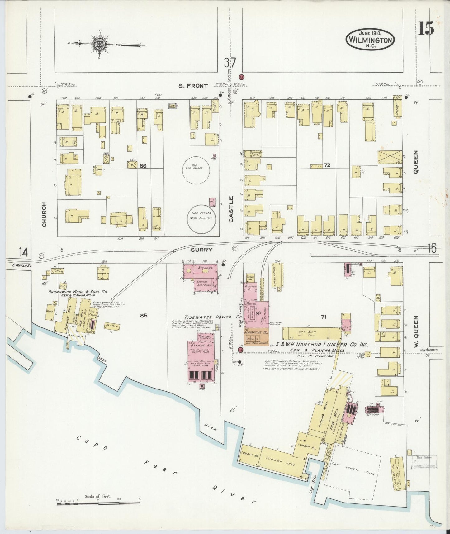 Sanborn Fire Insurance Map from Wilmington, New Hanover County, North Carolina (1910), Sheet #0015 - Complete Map Set gallery image, historic Sanborn map, vintage wall art, North Carolina North Carolina