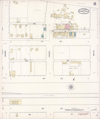 Sanborn Fire Insurance Map from Hanford, Kings County, California (1892), Sheet #0008 - Complete Map Set gallery image, historic Sanborn map, vintage wall art, California California