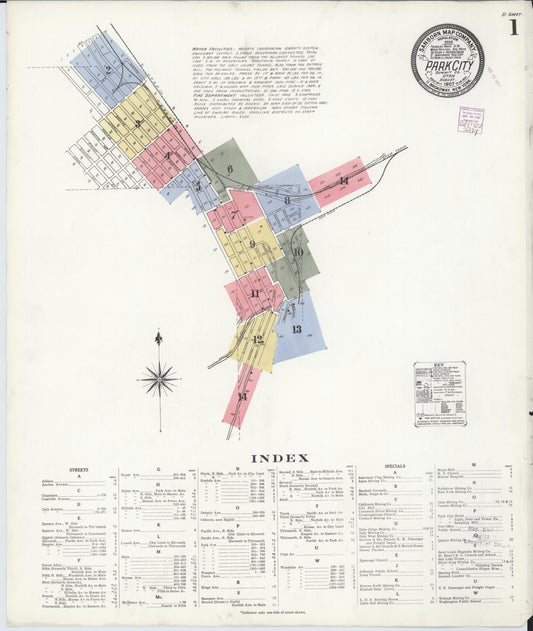 Sanborn Fire Insurance Map from Park City, Summit County, Utah (1907), Sheet #0001 - Historic Sanborn Fire Insurance Map Print, vintage old map wall art, antique decor, genealogy gift, Utah Utah map