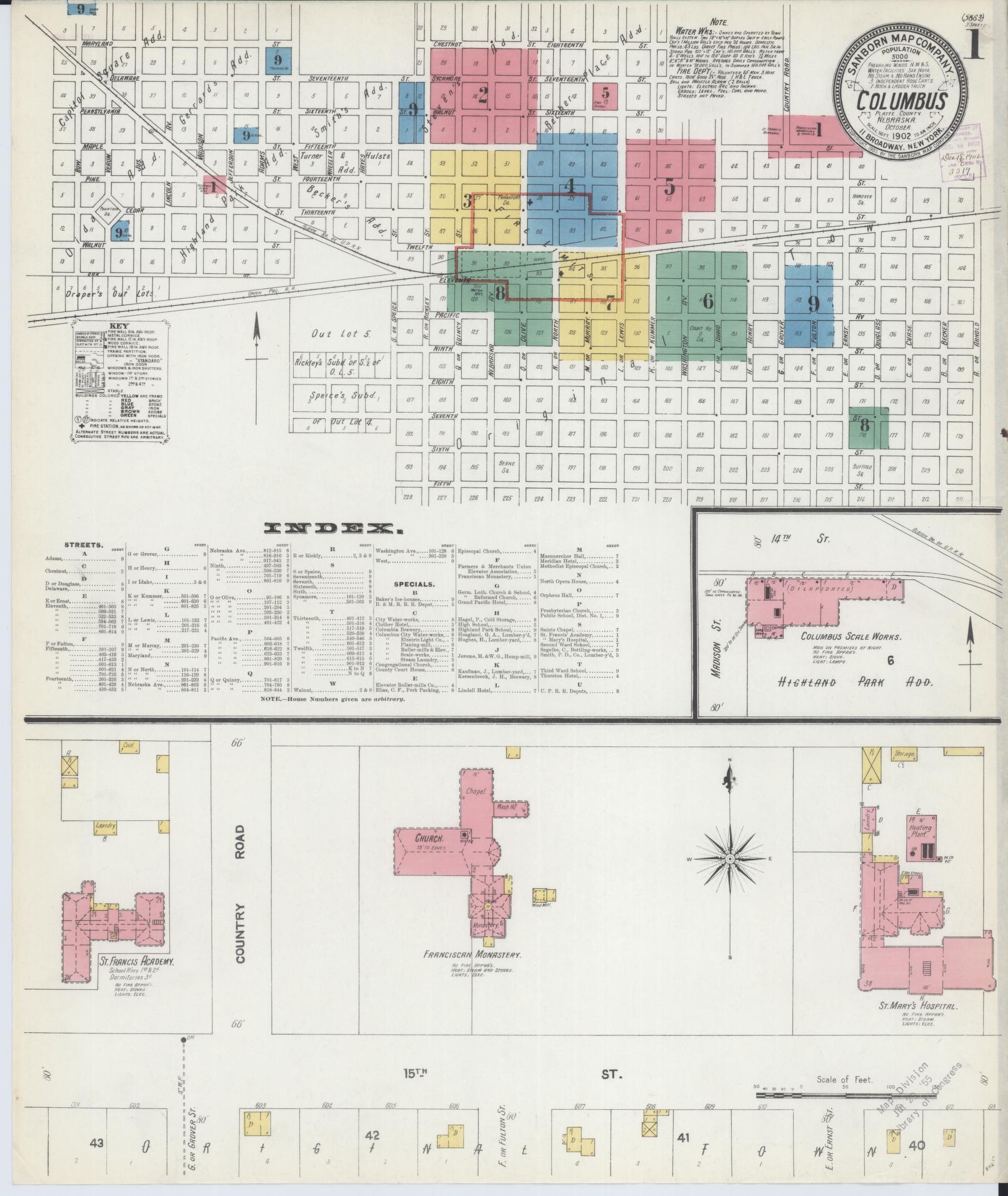 Sanborn Fire Insurance Map from Columbus, Platte County, Nebraska. (1902) – Historic Sanborn Fire Insurance Map Print