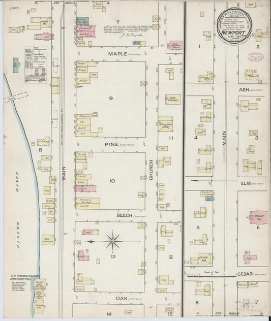 Sanborn Fire Insurance Map from Newport, Cocke County, Tennessee (1887), Sheet #0001 - Historic Sanborn Fire Insurance Map Print, vintage old map wall art, antique decor, genealogy gift, Tennessee Tennessee map