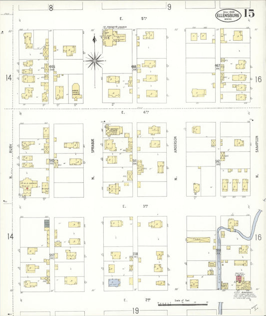 Sanborn Fire Insurance Map from Ellensburg, Kittitas County, Washington (1909), Sheet #0015 - Historic Sanborn Fire Insurance Map Print, vintage old map wall art, antique decor, genealogy gift, Washington Washington map