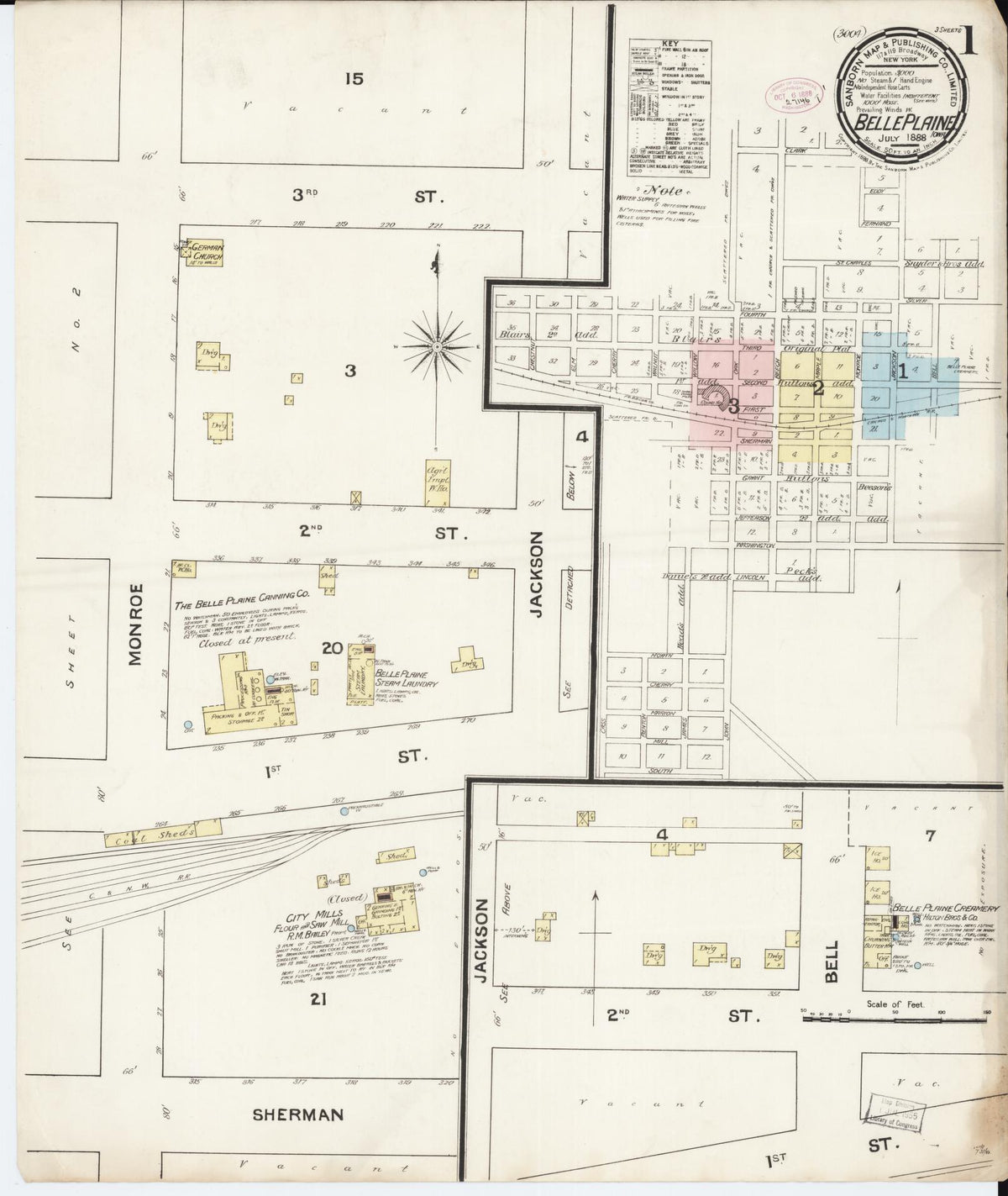 Sanborn Fire Insurance Map from Belle Plaine, Benton County, Iowa (1888), Sheet #0001 - Historic Sanborn Fire Insurance Map Print