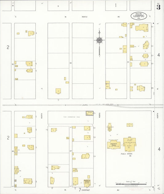 Sanborn Fire Insurance Map from Lompoc, Santa Barbara County, California (1921), Sheet #0003 - Historic Sanborn Fire Insurance Map Print, vintage old map wall art, antique decor, genealogy gift, California California map