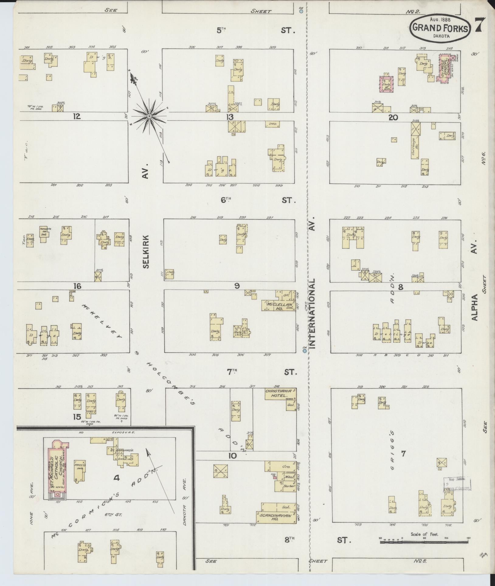 Sanborn Fire Insurance Map from Grand Forks, Grand Forks County, North Dakota (1888), Sheet #0007 - Historic Sanborn Fire Insurance Map Print, vintage old map wall art, antique decor, genealogy gift, North Dakota North Dakota map