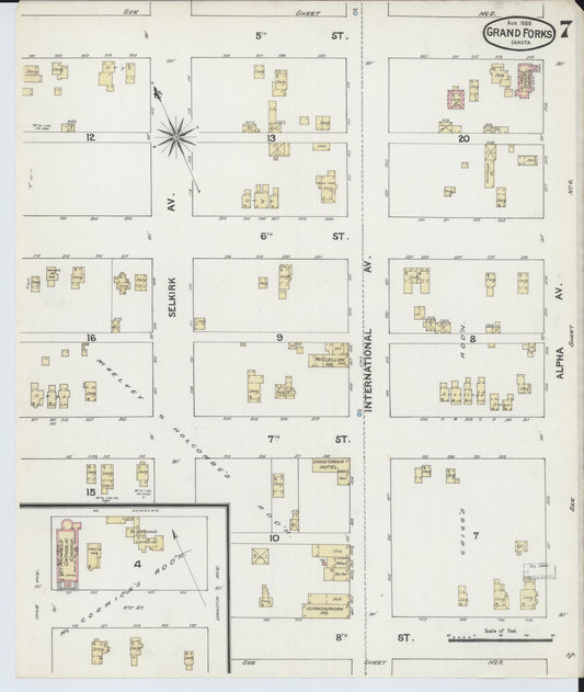 Sanborn Fire Insurance Map from Grand Forks, Grand Forks County, North Dakota (1888), Sheet #0007 - Historic Sanborn Fire Insurance Map Print, vintage old map wall art, antique decor, genealogy gift, North Dakota North Dakota map