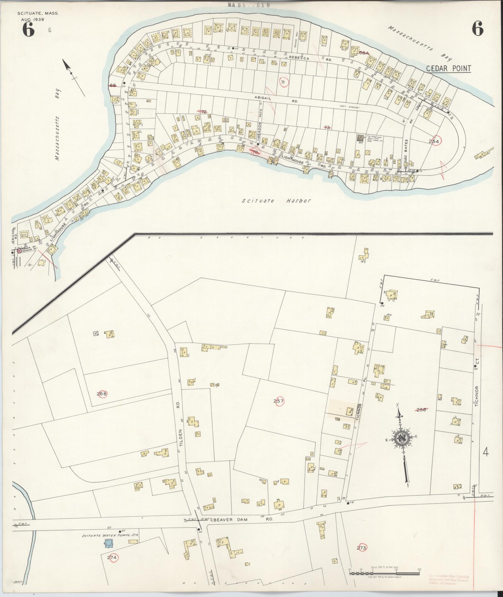 Sanborn Fire Insurance Map from Scituate, Plymouth County, Massachusetts (1944), Sheet #0006 - Historic Sanborn Fire Insurance Map Print, vintage old map wall art, antique decor, genealogy gift, Massachusetts Massachusetts map