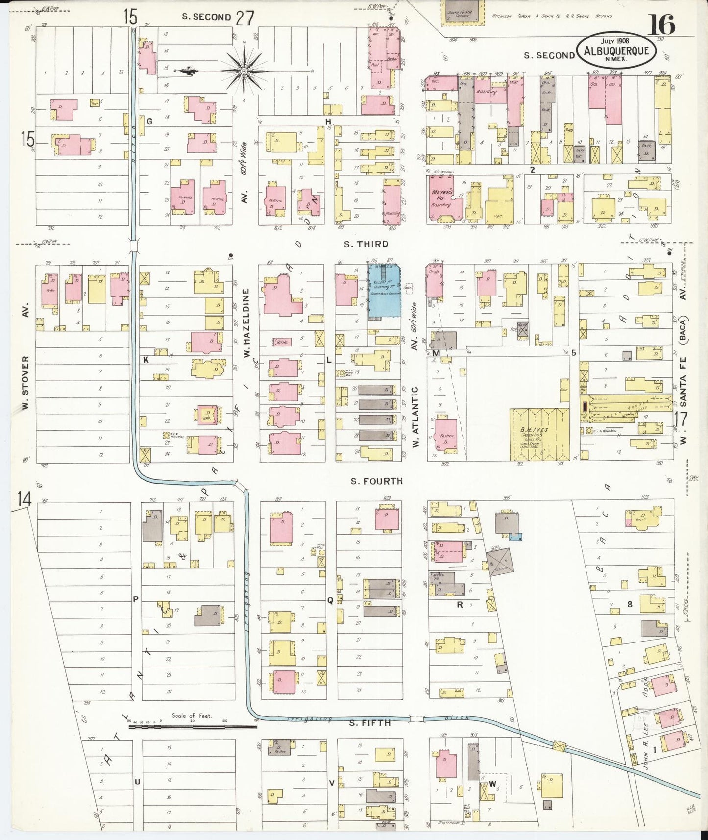 Sanborn Fire Insurance Map from Albuquerque, Bernalillo County, New Mexico (1908), Sheet #0016 - Complete Map Set gallery image, historic Sanborn map, vintage wall art, New Mexico New Mexico