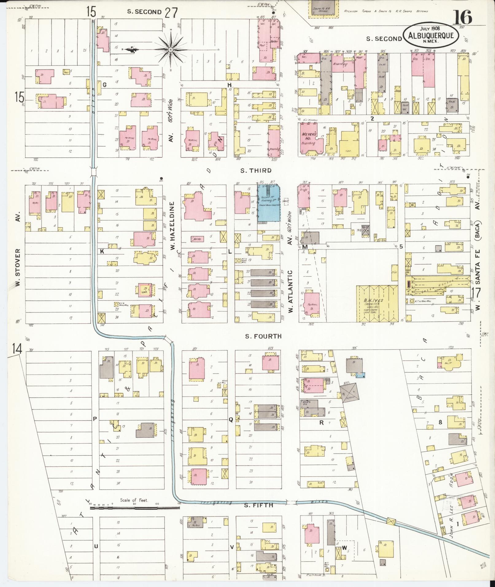 Sanborn Fire Insurance Map from Albuquerque, Bernalillo County, New Mexico (1908), Sheet #0016 - Complete Map Set gallery image, historic Sanborn map, vintage wall art, New Mexico New Mexico