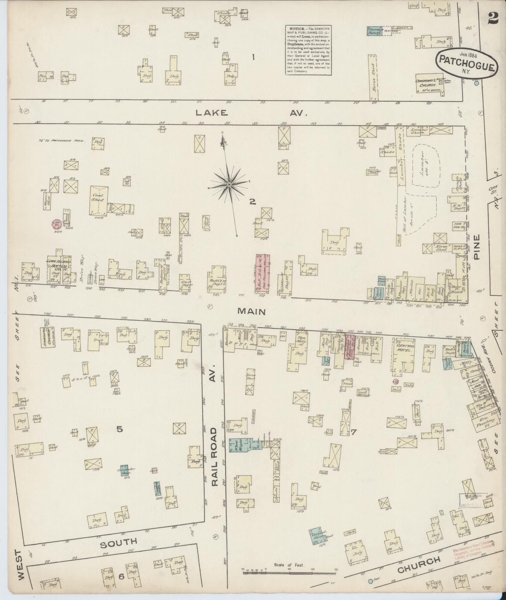 Sanborn Fire Insurance Map from Patchogue, Suffolk County, New York (1884), Sheet #0002 - Complete Map Set gallery image, historic Sanborn map, vintage wall art, New York New York