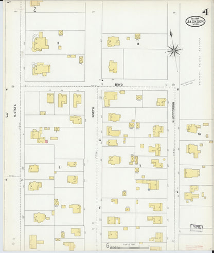 Sanborn Fire Insurance Map from Jackson, Hinds County, Mississippi (1904), Sheet #0004 - Complete Map Set gallery image, historic Sanborn map, vintage wall art, Mississippi Mississippi