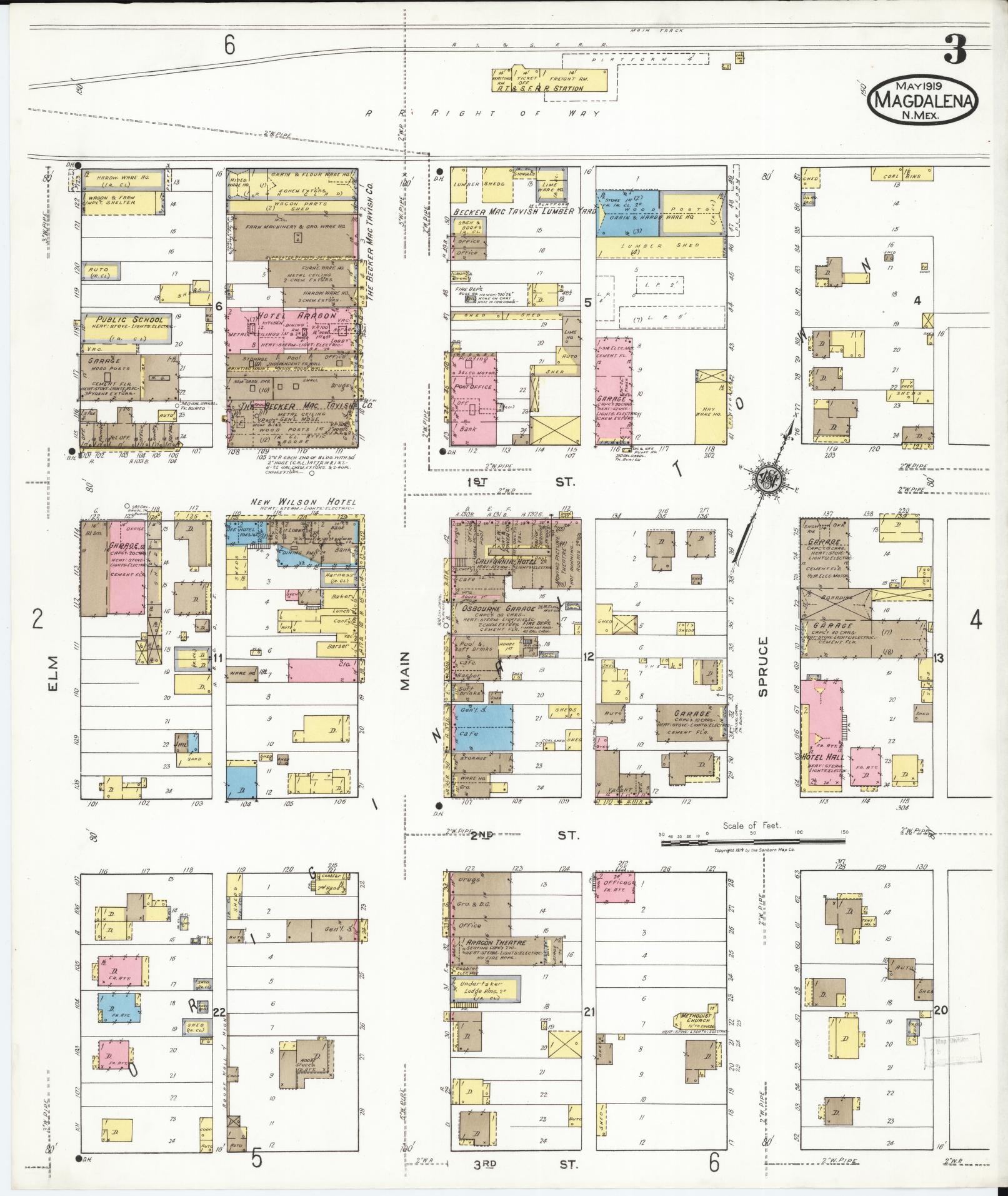 Sanborn Fire Insurance Map from Magdalena, Socorro County, New Mexico (1919), Sheet #0003 - Complete Map Set gallery image, historic Sanborn map, vintage wall art, New Mexico New Mexico