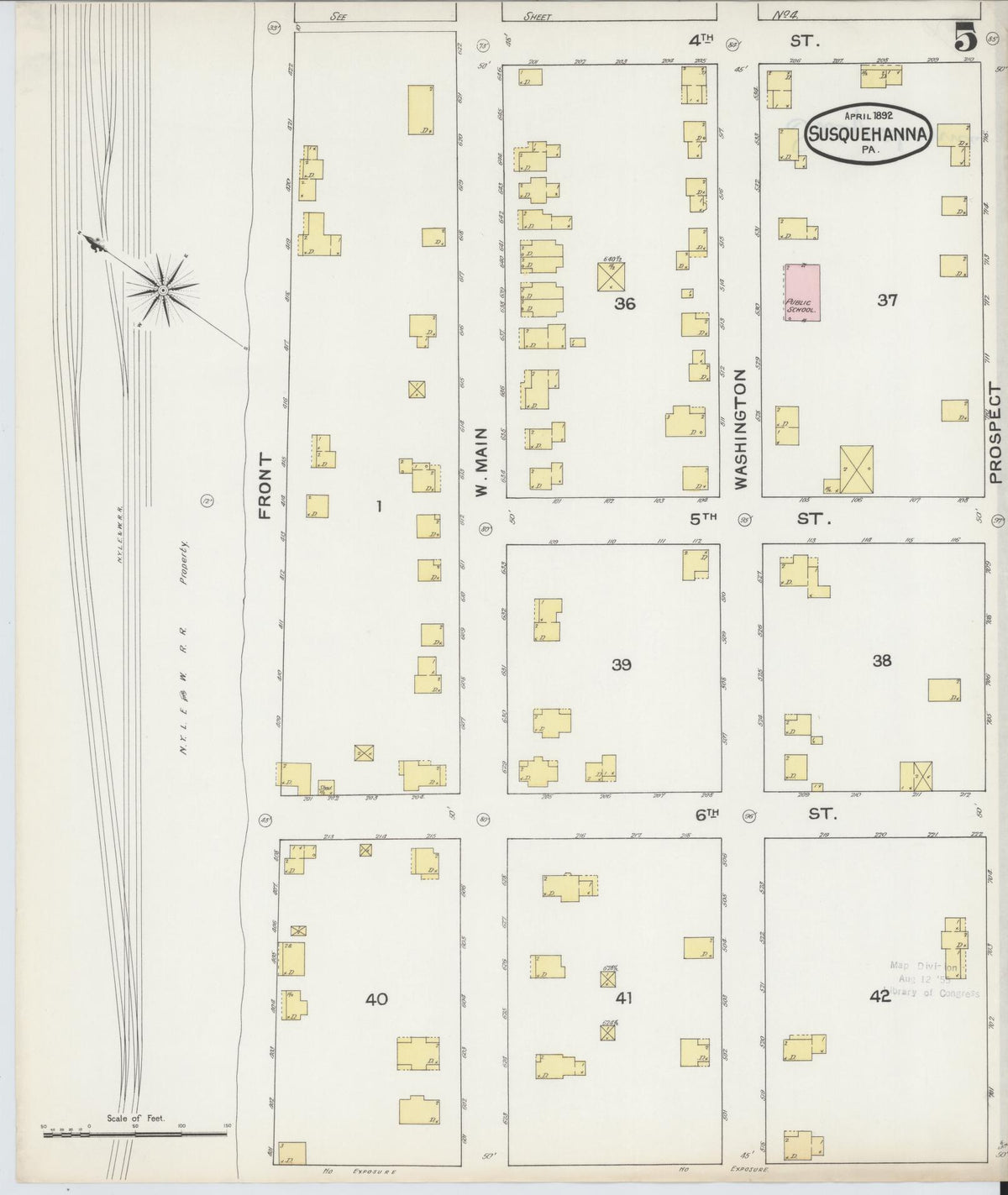 Sanborn Fire Insurance Map from Susquehanna, Susquehanna County, Pennsylvania (1892), Sheet #0005 - Historic Sanborn Fire Insurance Map Print, vintage old map wall art, antique decor, genealogy gift, Pennsylvania Pennsylvania map