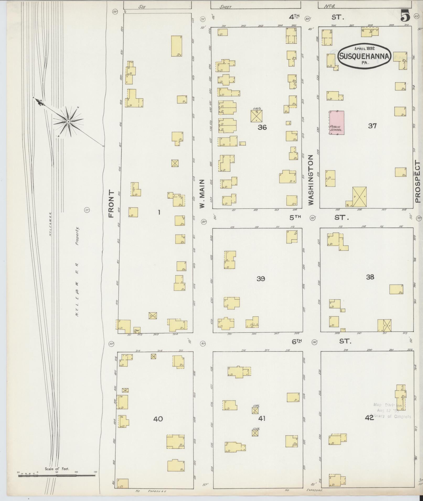 Sanborn Fire Insurance Map from Susquehanna, Susquehanna County, Pennsylvania (1892), Sheet #0005 - Historic Sanborn Fire Insurance Map Print, vintage old map wall art, antique decor, genealogy gift, Pennsylvania Pennsylvania map