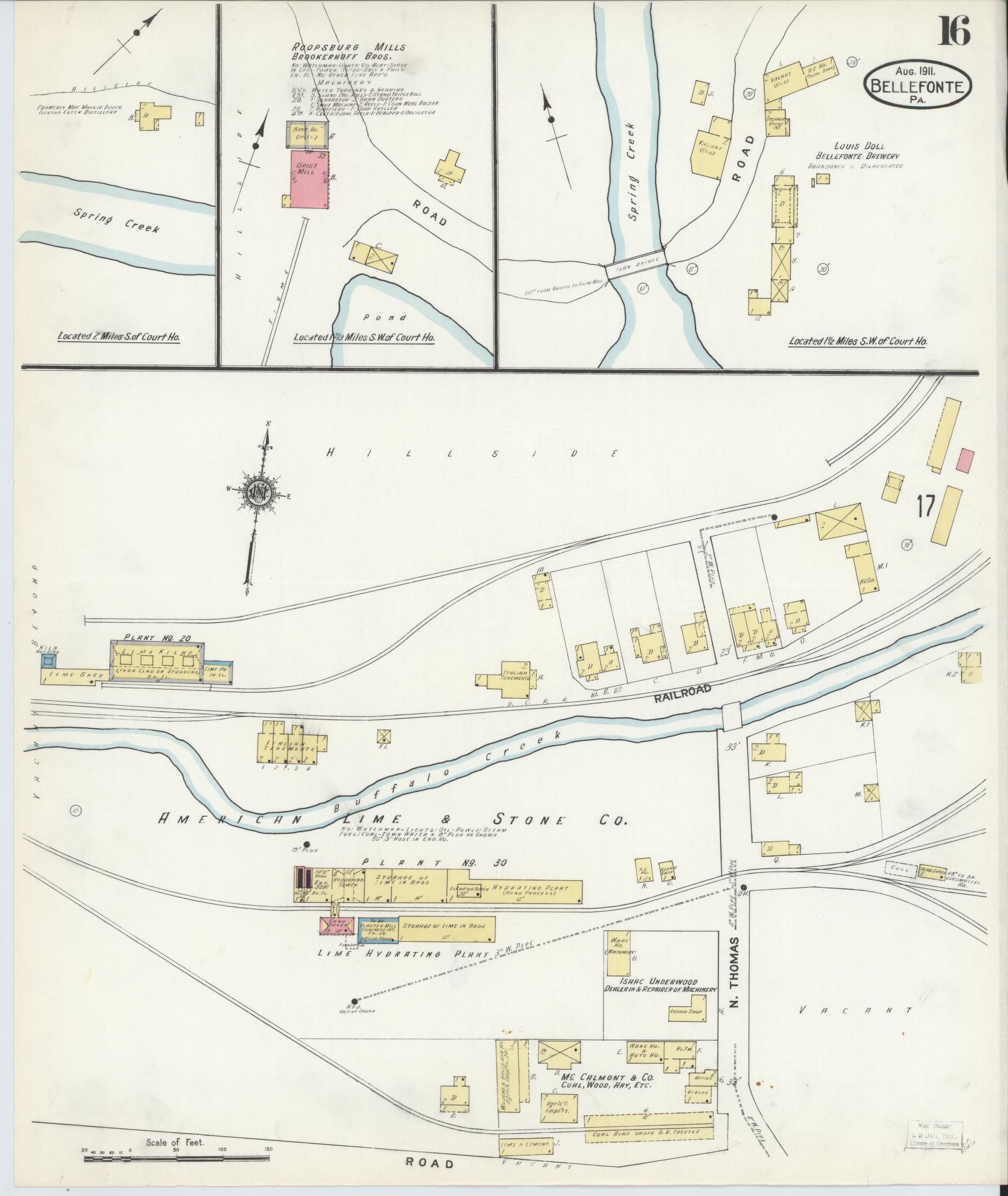 Sanborn Fire Insurance Map from Bellefonte, Centre County, Pennsylvania (1911), Sheet #0016 - Historic Sanborn Fire Insurance Map Print, vintage old map wall art, antique decor, genealogy gift, Pennsylvania Pennsylvania map