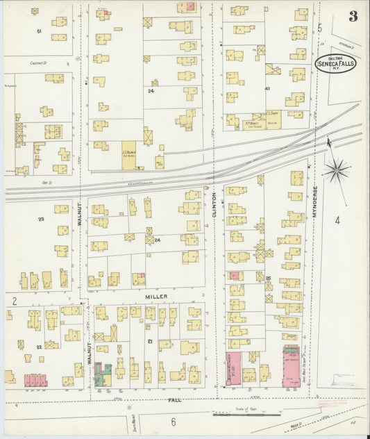 Sanborn Fire Insurance Map from Seneca Falls, Seneca County, New York (1904), Sheet #0003 - Historic Sanborn Fire Insurance Map Print, vintage old map wall art, antique decor, genealogy gift, New York New York map