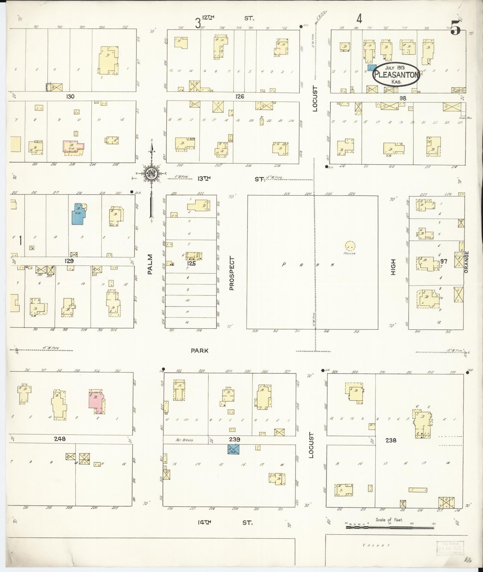 Sanborn Fire Insurance Map from Pleasanton, Linn County, Kansas (1913), Sheet #0005 - Historic Sanborn Fire Insurance Map Print, vintage old map wall art, antique decor, genealogy gift, Kansas Kansas map