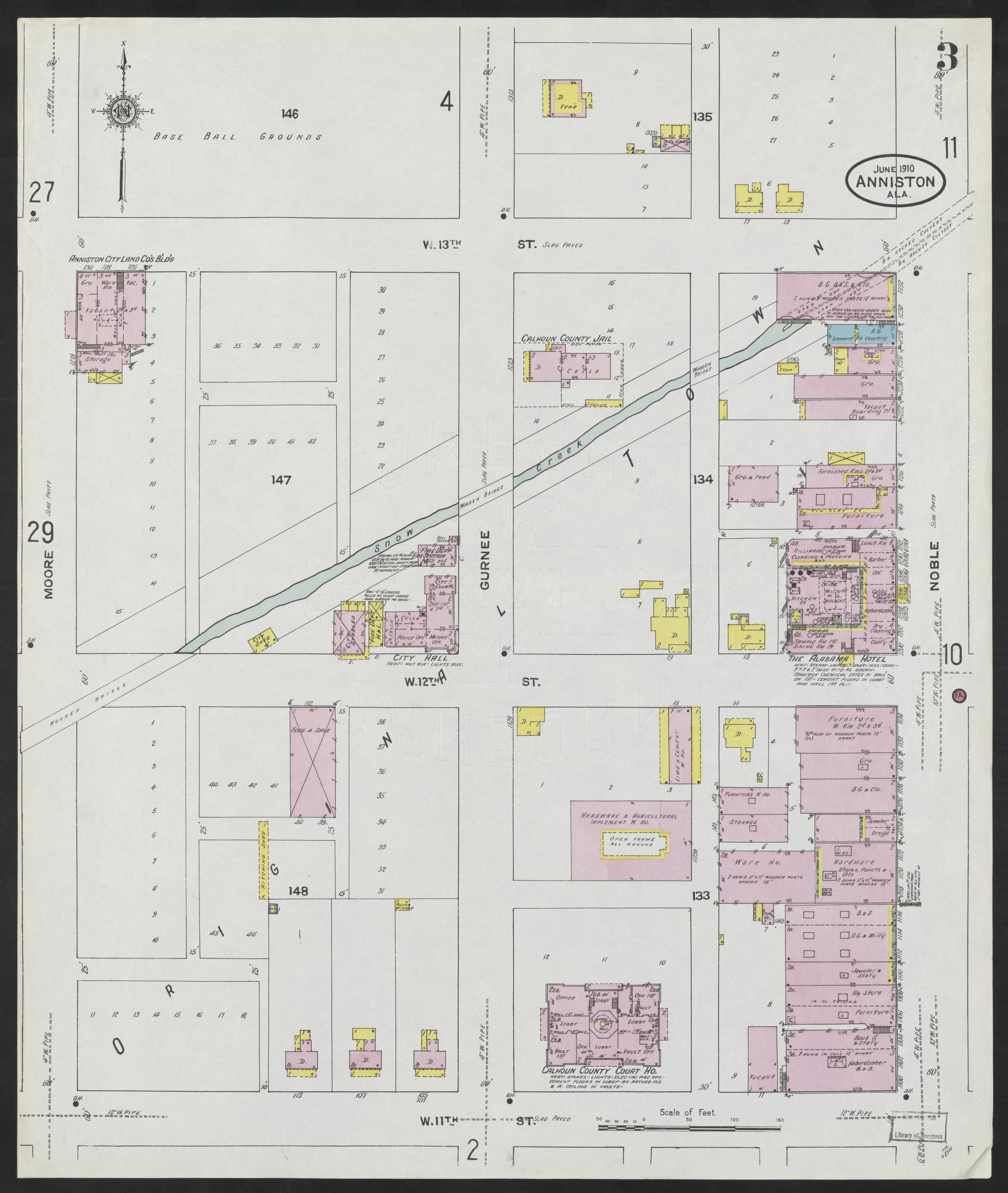 Sanborn Fire Insurance Map from Anniston, Calhoun County, Alabama (1910), Sheet #0003 - Complete Map Set gallery image, historic Sanborn map, vintage wall art, Alabama Alabama