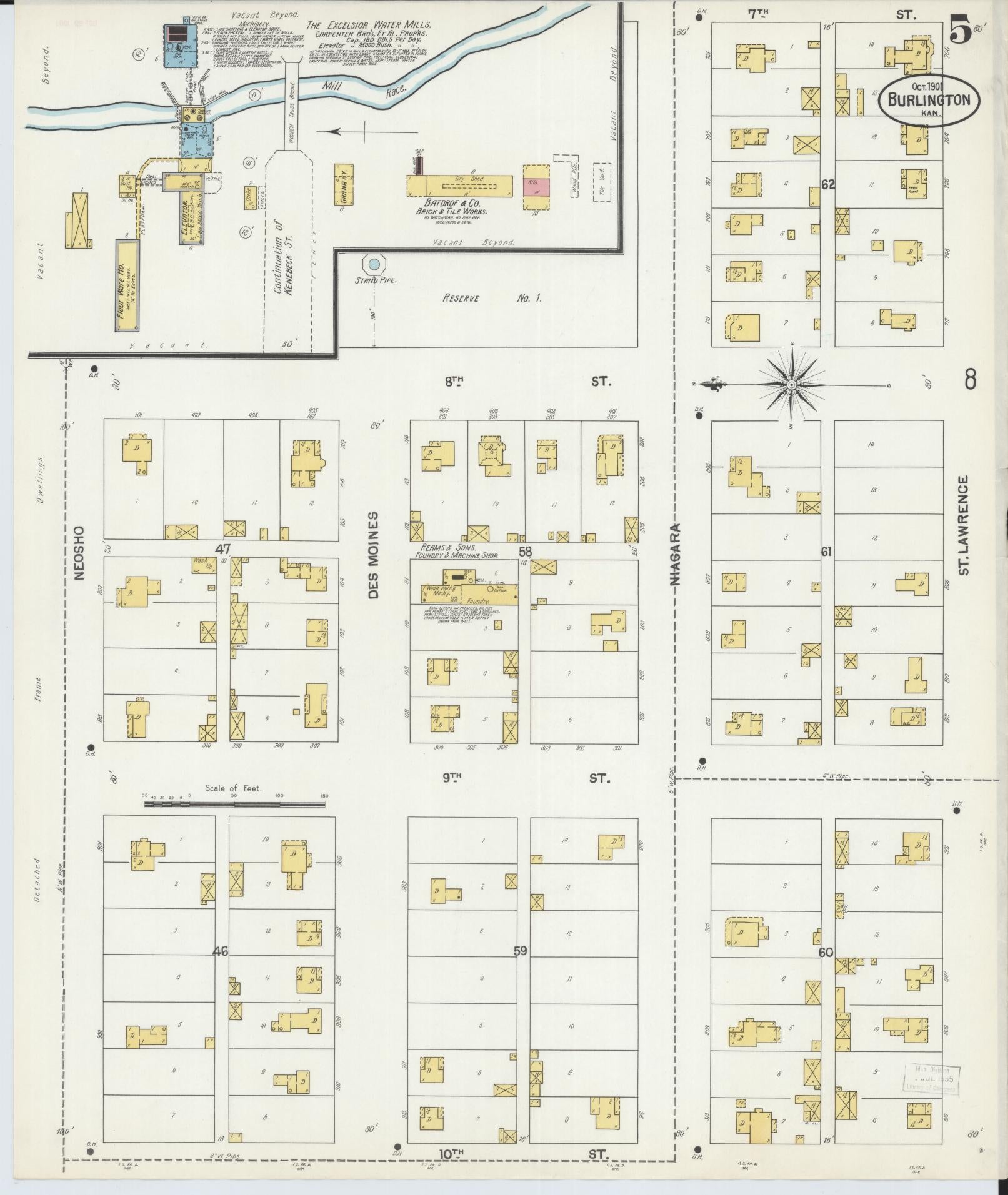 Sanborn Fire Insurance Map from Burlington, Coffey County, Kansas (1901), Sheet #0005 - Complete Map Set gallery image, historic Sanborn map, vintage wall art, Kansas Kansas
