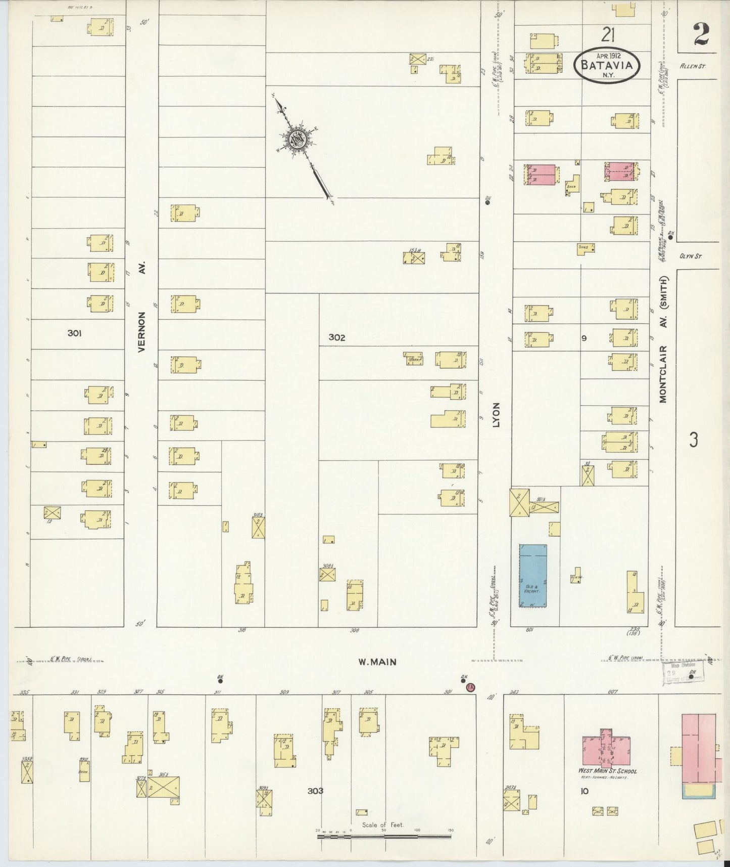 Sanborn Fire Insurance Map from Batavia, Genesee County, New York (1912), Sheet #0002 - Complete Map Set gallery image, historic Sanborn map, vintage wall art, New York New York