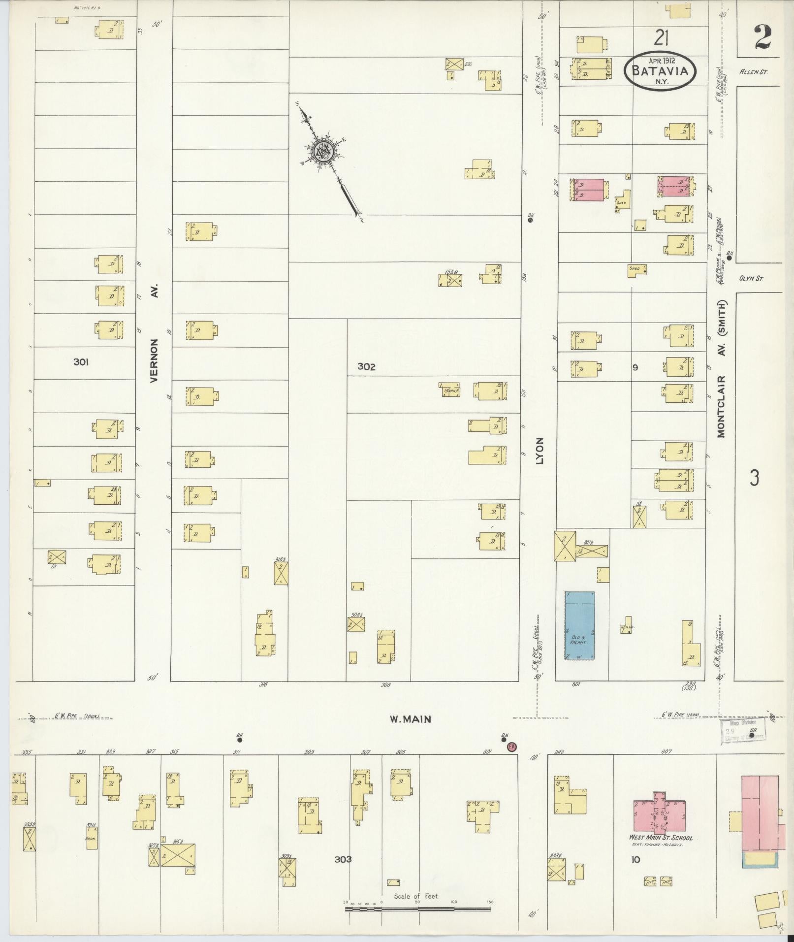 Sanborn Fire Insurance Map from Batavia, Genesee County, New York (1912), Sheet #0002 - Complete Map Set gallery image, historic Sanborn map, vintage wall art, New York New York