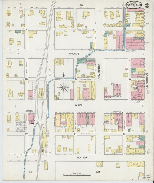 Sanborn Fire Insurance Map from Portland, Jay County, Indiana (1892), Sheet #0002 - Historic Sanborn Fire Insurance Map Print, vintage old map wall art, antique decor, genealogy gift, Indiana Indiana map