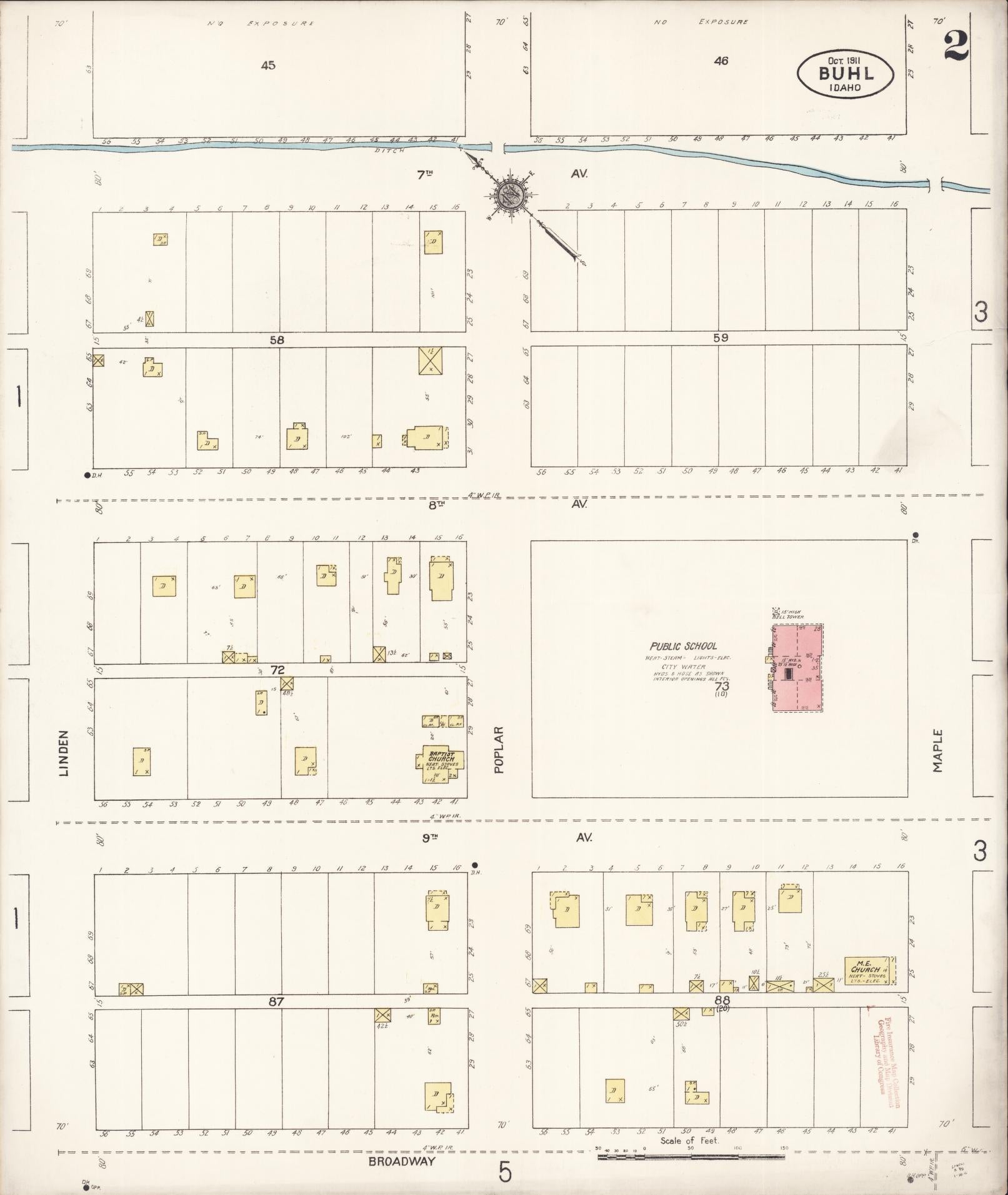 Sanborn Fire Insurance Map from Buhl, Twin Falls County, Idaho (1911), Sheet #0002 - Historic Sanborn Fire Insurance Map Print, vintage old map wall art, antique decor, genealogy gift, Falls Idaho map