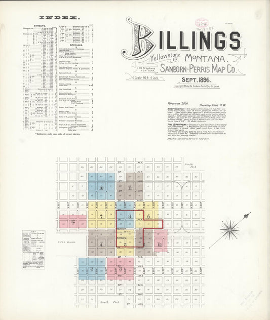 Sanborn Fire Insurance Map from Billings, Yellowstone County, Montana (1896), Sheet #0001 - Complete Map Set gallery image, historic Sanborn map, vintage wall art, Montana Montana