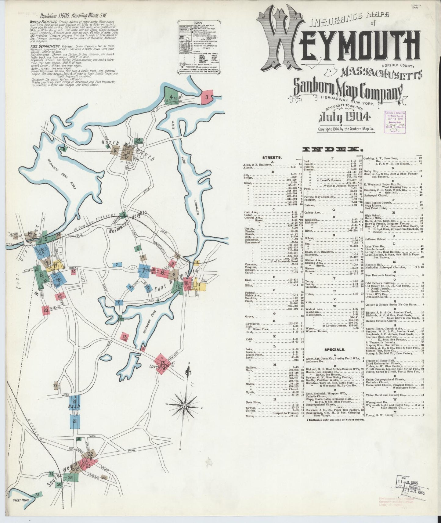 Sanborn Fire Insurance Map from Weymouth, Norfolk County, Massachusetts. (1904) – Historic Sanborn Fire Insurance Map Print