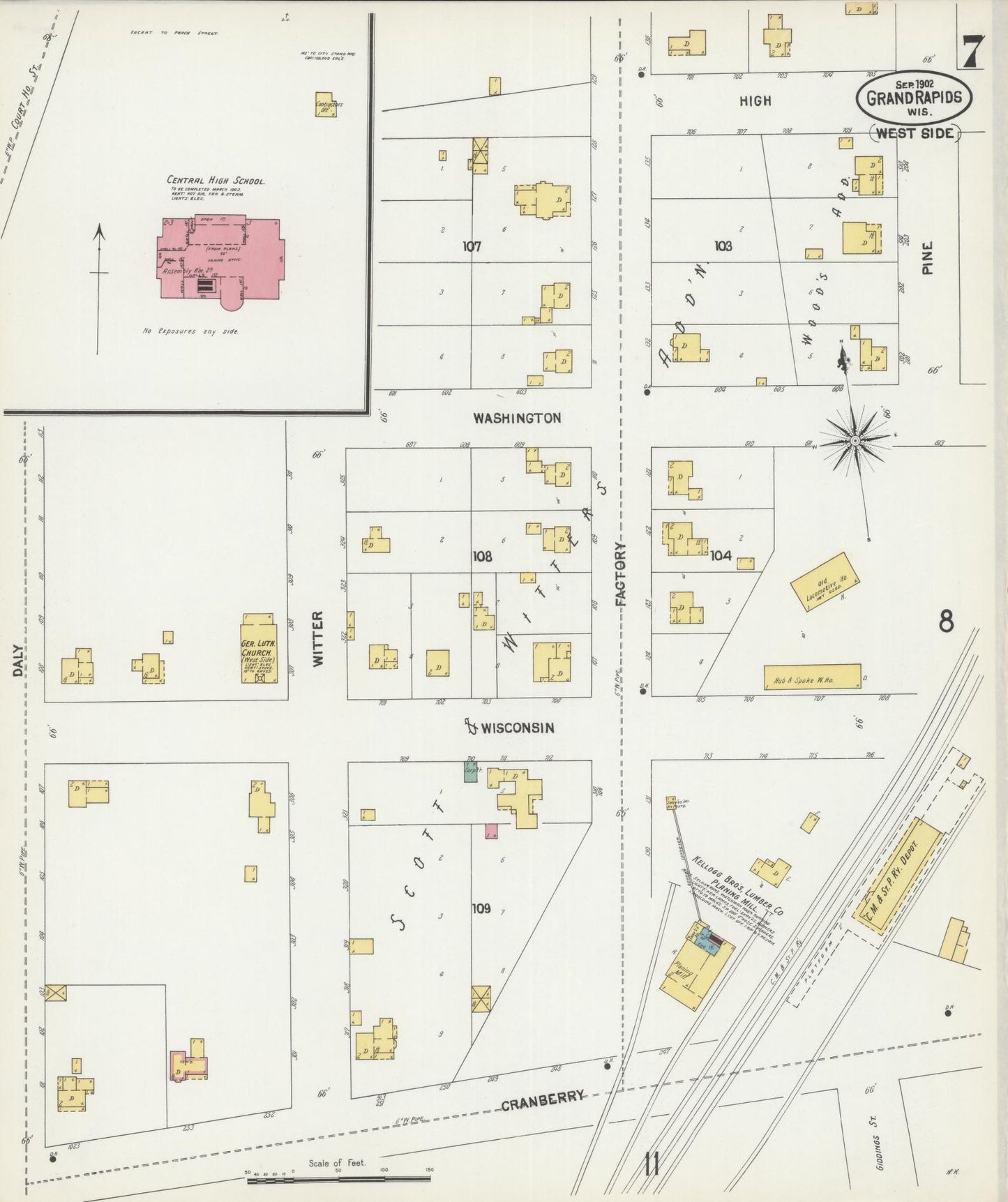 Sanborn Fire Insurance Map from Grand Rapids, Wood County, Wisconsin (1902), Sheet #0007 - Complete Map Set gallery image, historic Sanborn map, vintage wall art, Wisconsin Wisconsin