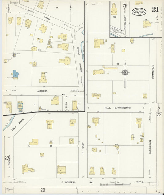 Sanborn Fire Insurance Map from Orlando, Orange County, Florida (1913), Sheet #0021 - Historic Sanborn Fire Insurance Map Print, vintage old map wall art, antique decor, genealogy gift, Florida Florida map