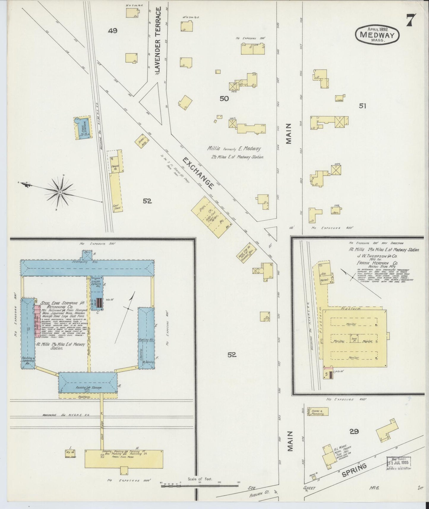Sanborn Fire Insurance Map from Medway, Norfolk County, Massachusetts (1892), Sheet #0007 - Complete Map Set gallery image, historic Sanborn map, vintage wall art, Massachusetts Massachusetts