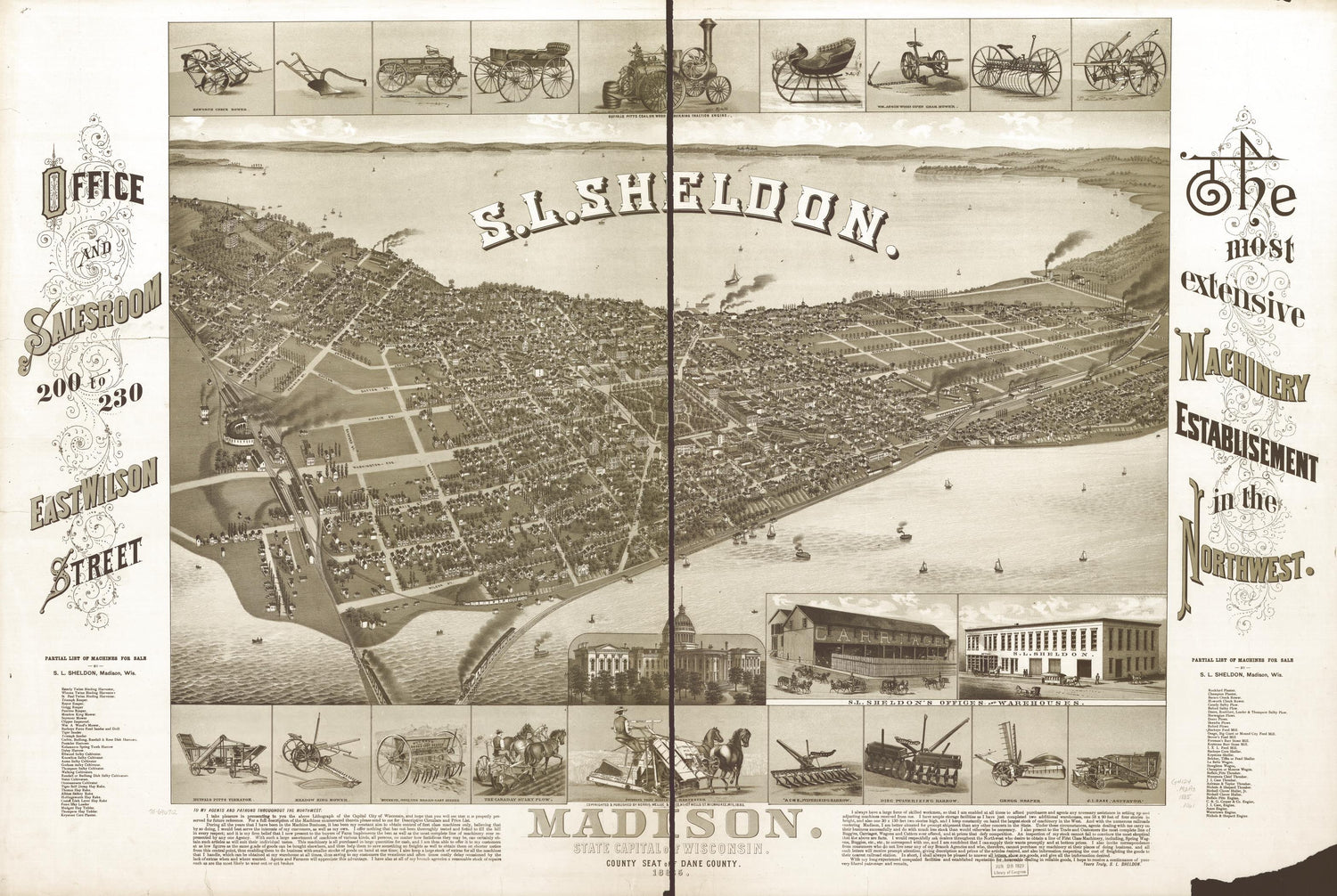 Madison, State capital of Wisconsin, county seat of Dane County 1885. (1885) – Historic Bird’s-Eye View Panorama Print