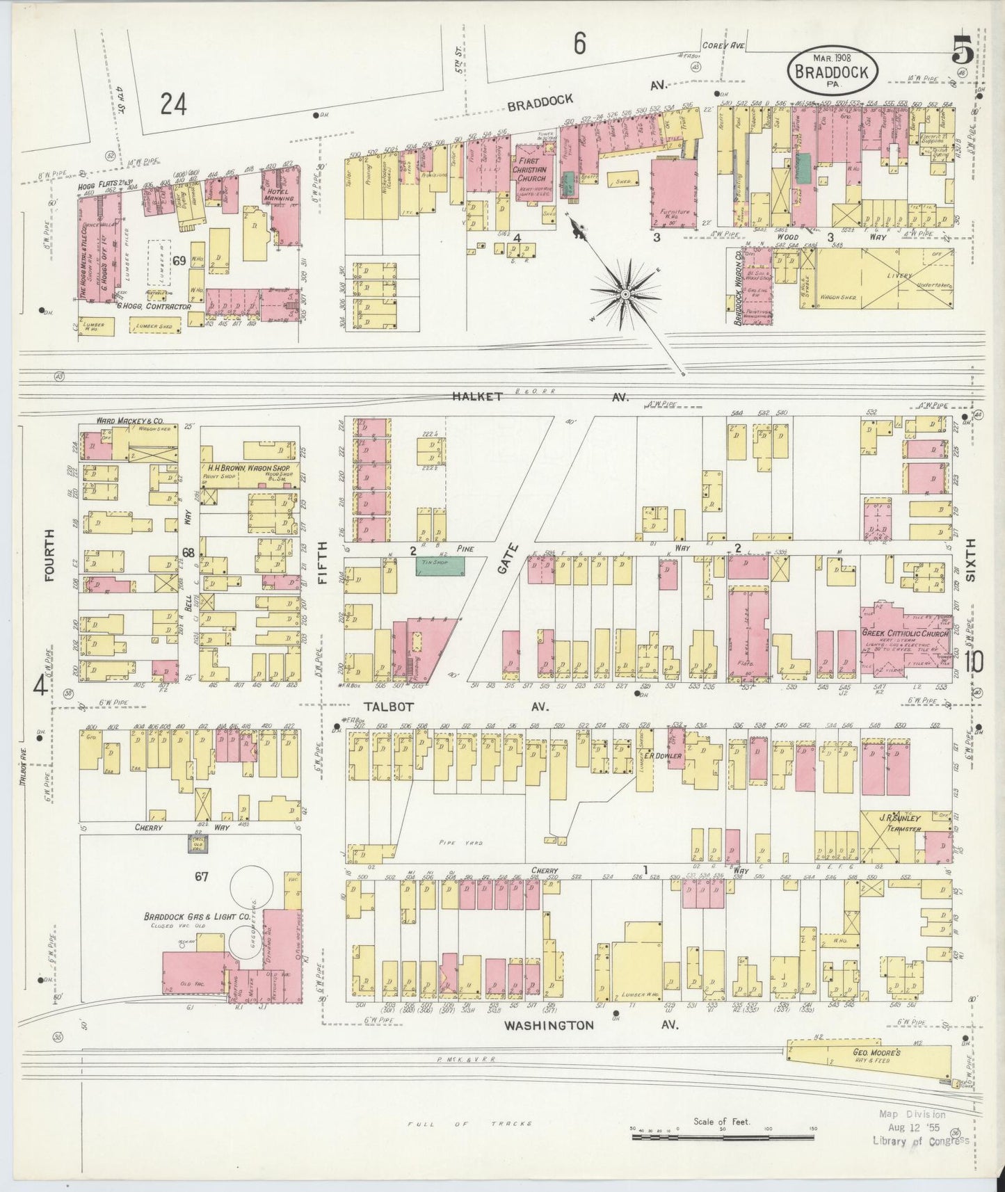 Sanborn Fire Insurance Map from Braddock, Allegheny County, Pennsylvania (1908), Sheet #0005 - Historic Sanborn Fire Insurance Map Print, vintage old map wall art, antique decor, genealogy gift, Pennsylvania Pennsylvania map