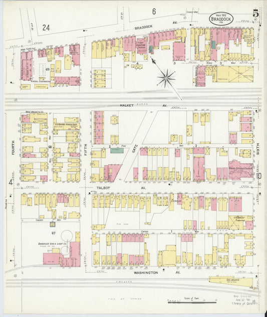 Sanborn Fire Insurance Map from Braddock, Allegheny County, Pennsylvania (1908), Sheet #0005 - Historic Sanborn Fire Insurance Map Print, vintage old map wall art, antique decor, genealogy gift, Pennsylvania Pennsylvania map