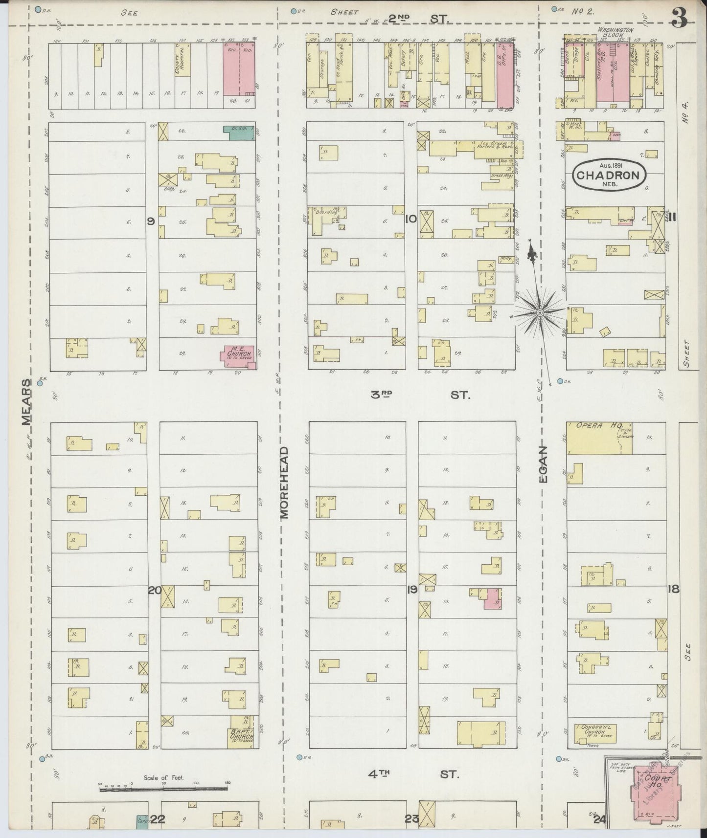 Sanborn Fire Insurance Map from Chadron, Dawes County, Nebraska (1891), Sheet #0003 - Complete Map Set gallery image, historic Sanborn map, vintage wall art, Nebraska Nebraska
