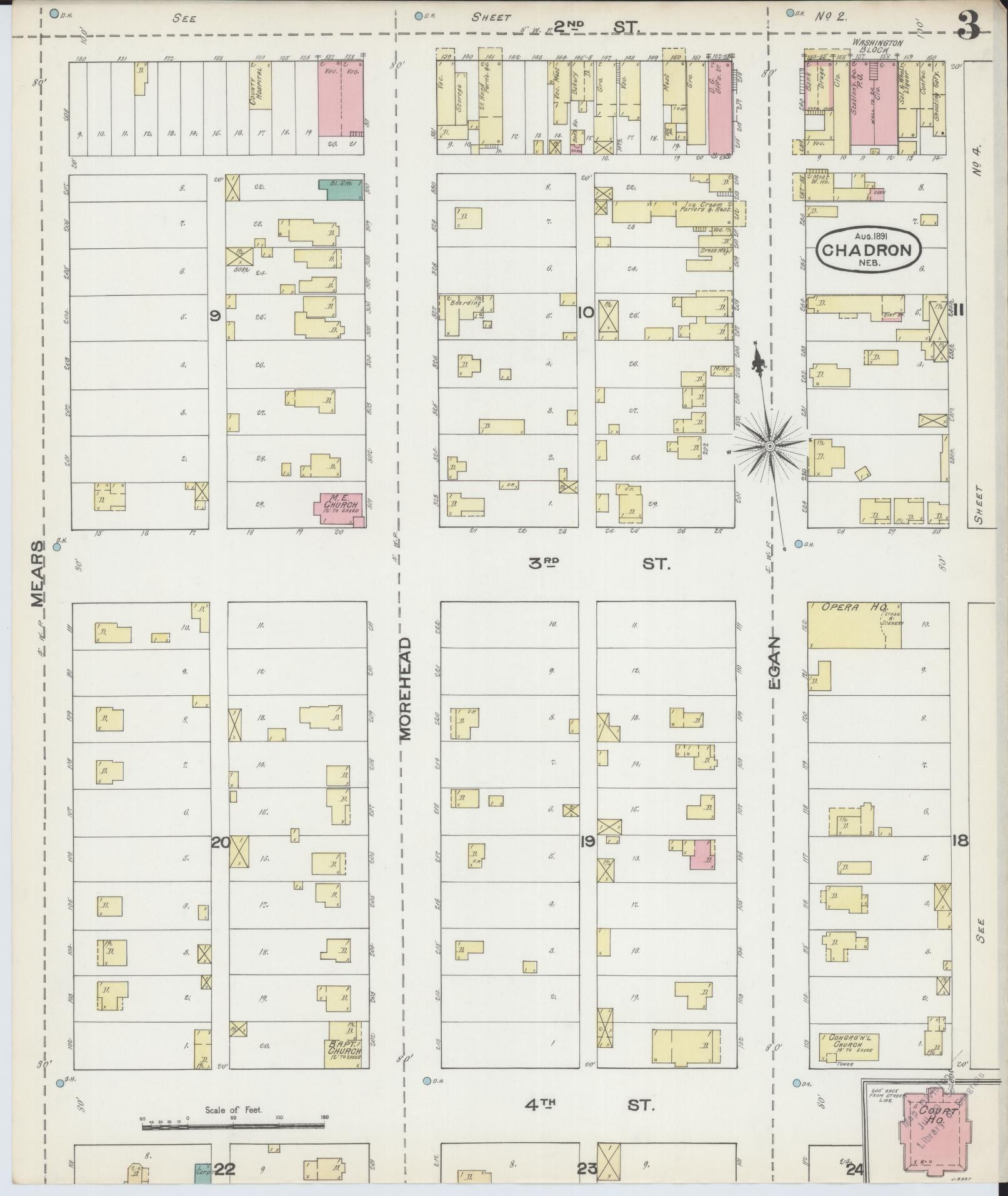 Sanborn Fire Insurance Map from Chadron, Dawes County, Nebraska (1891), Sheet #0003 - Complete Map Set gallery image, historic Sanborn map, vintage wall art, Nebraska Nebraska