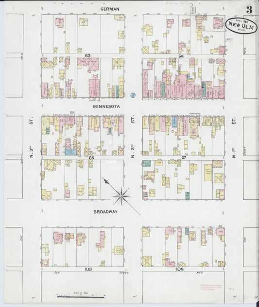 Sanborn Fire Insurance Map from New Ulm, Brown County, Minnesota (1889), Sheet #0003 - Historic Sanborn Fire Insurance Map Print, vintage old map wall art, antique decor, genealogy gift, Minnesota Minnesota map